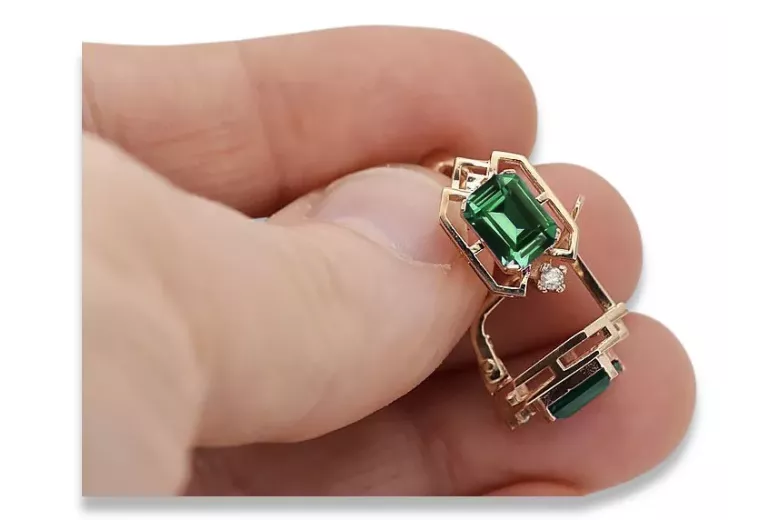 Emerald diamonds Vintage Earrings craft Original 14K Rose Gold vec020r