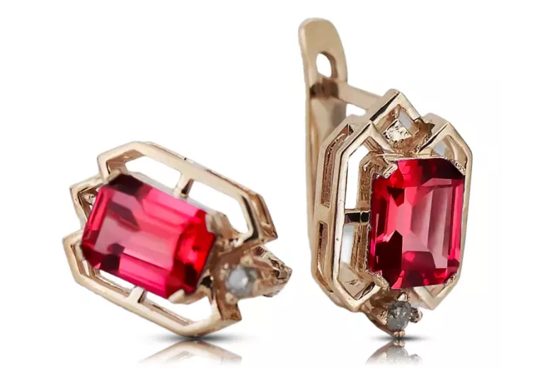 Ruby diamonds Vintage Earrings craft Original 14K Rose Gold vec020r