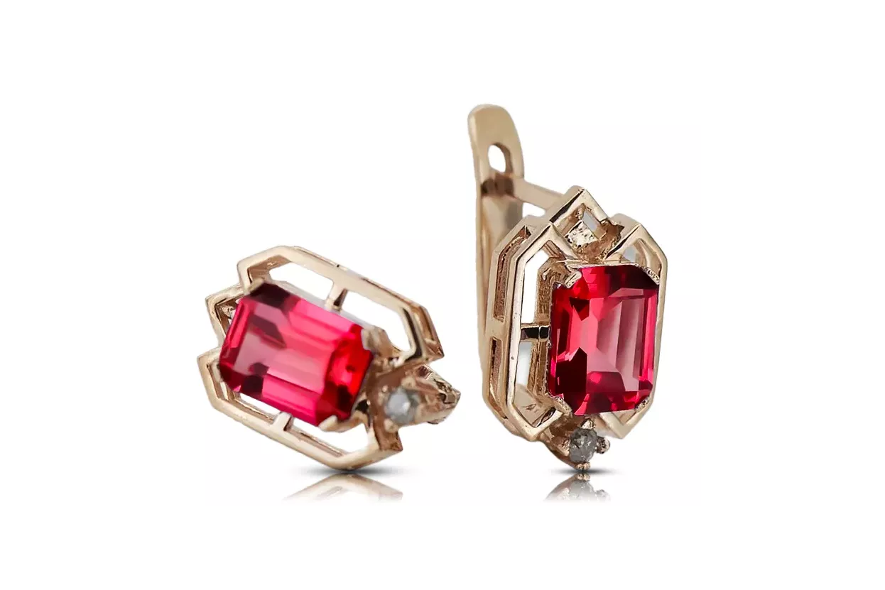 Ruby diamonds Vintage Earrings craft Original 14K Rose Gold vec020r Ruby diamonds Vintage Earrings craft Original 14K Rose Gold vec020r
