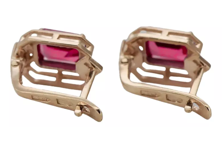 Ruby diamonds Vintage Earrings craft Original 14K Rose Gold vec020r