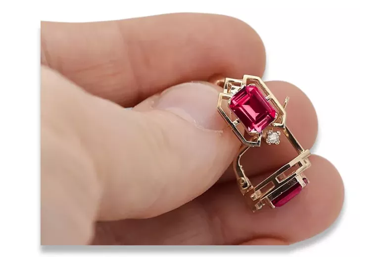 Ruby diamonds Vintage Earrings craft Original 14K Rose Gold vec020r
