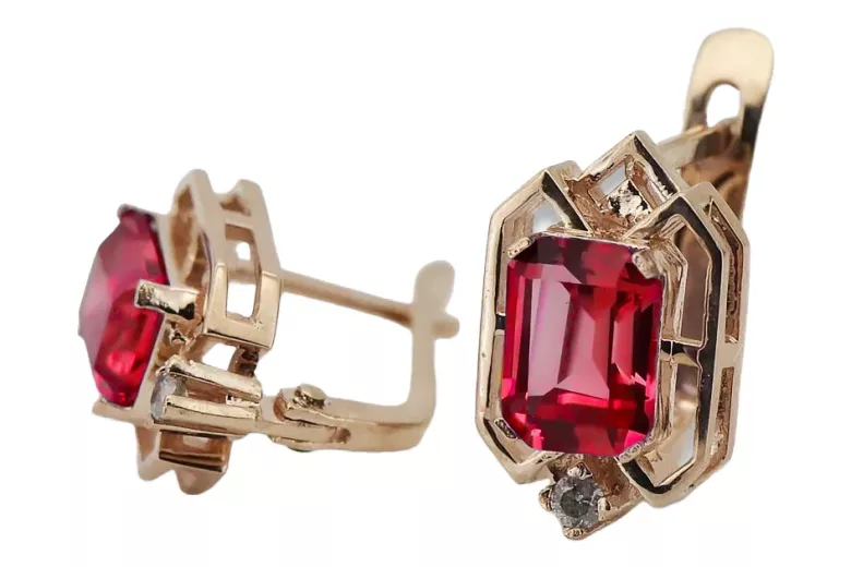 Ruby diamonds Vintage Earrings craft Original 14K Rose Gold vec020r