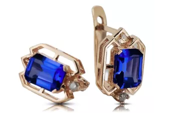 Сапфирни диаманти Винтаж обици за занаят Оригинал 14K Розово злато vec020r