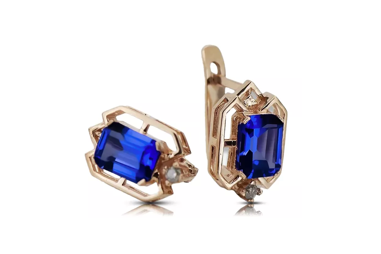 Sapphire diamonds Vintage Earrings craft Original 14K Rose Gold vec020r Sapphire diamonds Vintage Earrings craft Original 14K Rose Gold vec020r