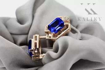 Sapphire diamonds Vintage Earrings craft Original 14K Rose Gold vec020r