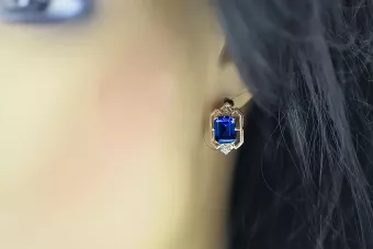 Diamanten aus Saphir Vintage Ohrringe Handwerk Original 14K Rose Gold vec020r