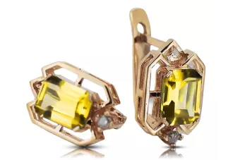 Cercei vintage cu diamante galbene și peridot, artizanali, aur roz de 14K, vec020r