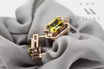 Gelbe Peridot Diamanten Vintage Ohrringe Handwerk Original 14K Rose Gold vec020r