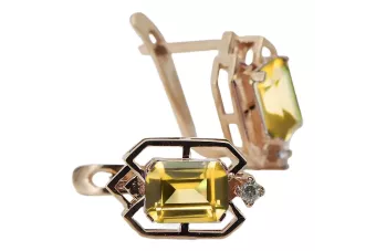 Yellow peridot diamonds Vintage Earrings craft Original 14K Rose Gold vec020r