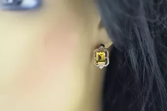 Винтидж обеци с жълти диаманти от перидот, оригинални, 14-каратово розово злато, vec020r