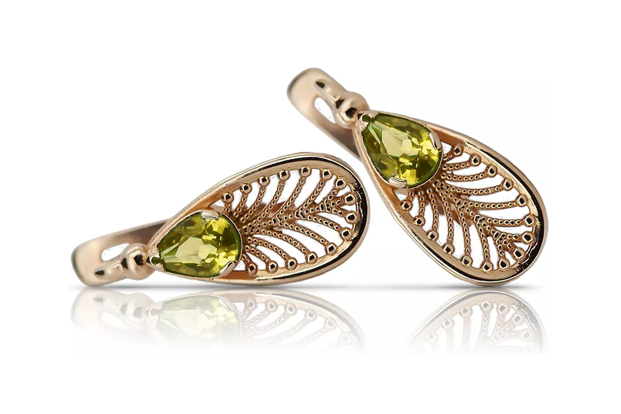Vintage kolczyki z różowego czerwonego 14k złota 585 z peridotem vec067 Vintage