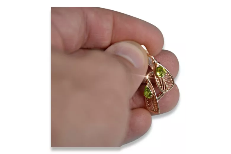 Vintage kolczyki z różowego czerwonego 14k złota 585 z peridotem vec067 Vintage