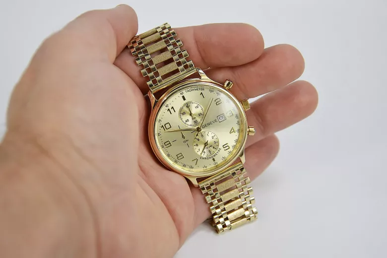 Жълт 14k 585 златен мъжки часовник Geneve mw005y&mbw010y