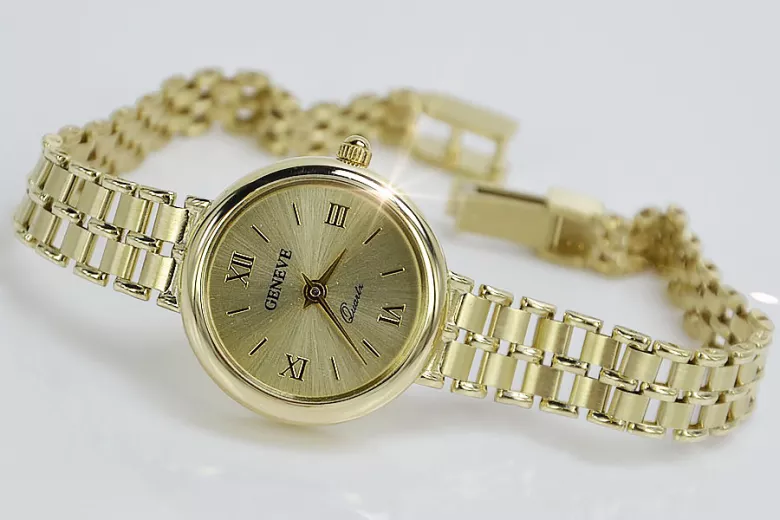 Italienische gelbe 14k goldene Damenuhr Geneve lw028y