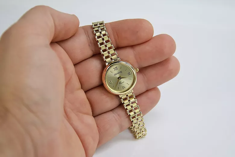 Italienische gelbe 14k goldene Damenuhr Geneve lw028y