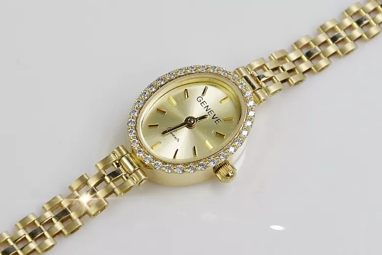 Italienische gelbe 14k goldene Damenuhr Geneve lw032y