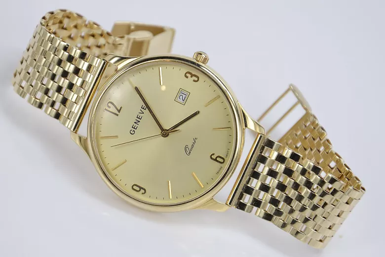 Gold men's watch Geneve ★ zlotychlopak.pl ★ Gold purity 585 333 Low Price!