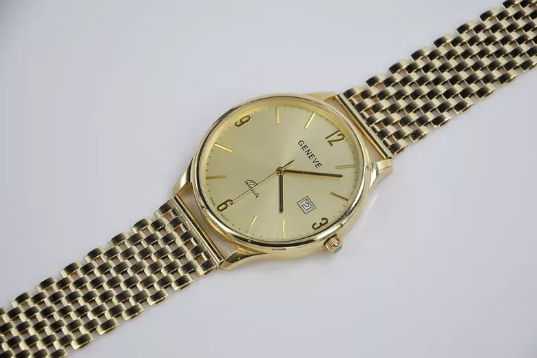 Gold men's watch Geneve ★ zlotychlopak.pl ★ Gold purity 585 333 Low Price!