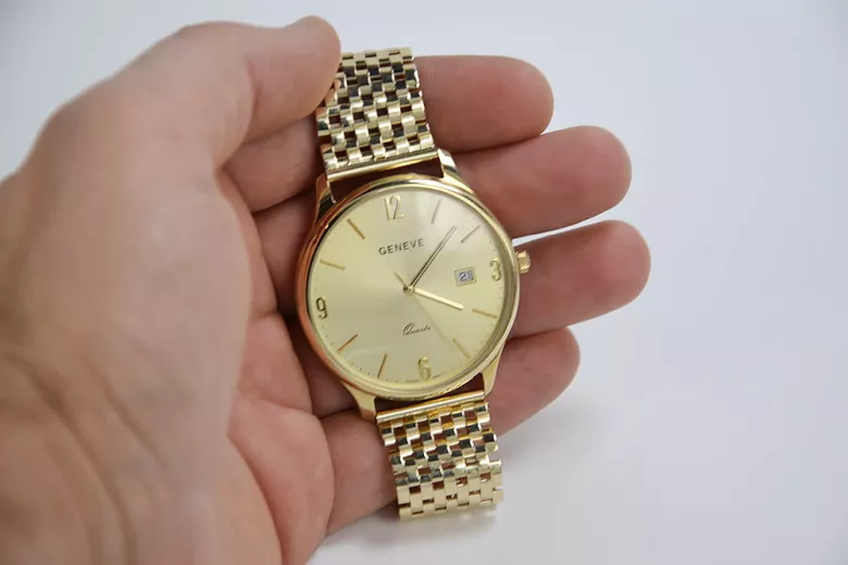 Gold men's watch Geneve ★ zlotychlopak.pl ★ Gold purity 585 333 Low Price!