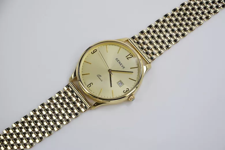 Gold men's watch Geneve ★ zlotychlopak.pl ★ Gold purity 585 333 Low Price!