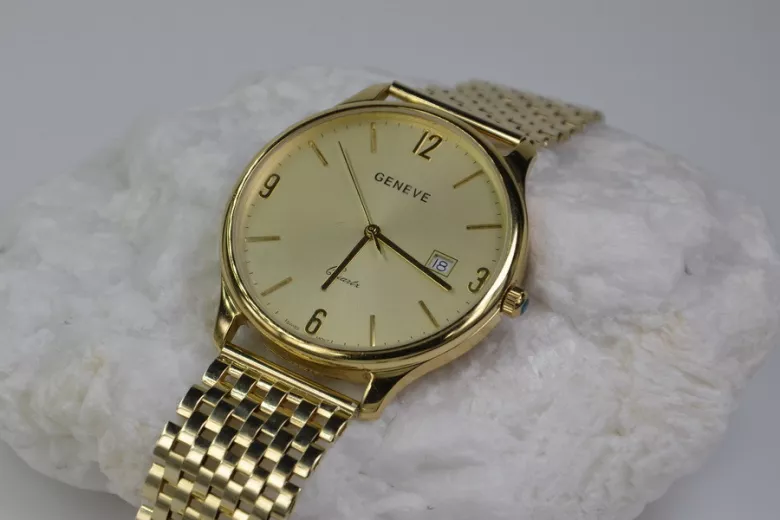 Gold men's watch Geneve ★ zlotychlopak.pl ★ Gold purity 585 333 Low Price!