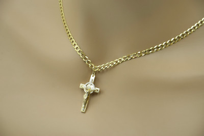 Cruz de oro con una cadena ★ zlotychlopak.pl Intento de oro 585 333 ¡★ Precio bajo!
