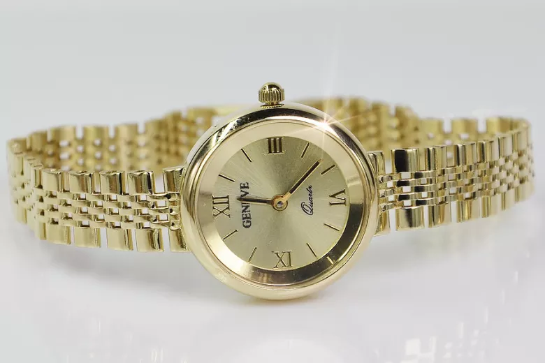 Italienische gelbe Damenuhr Geneve aus 14 Karat 585er Gold lw009y