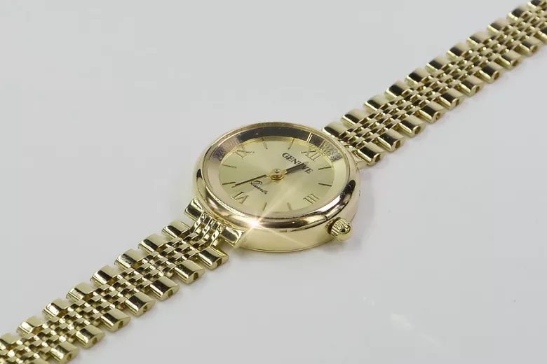 Italienische gelbe Damenuhr Geneve aus 14 Karat 585er Gold lw009y