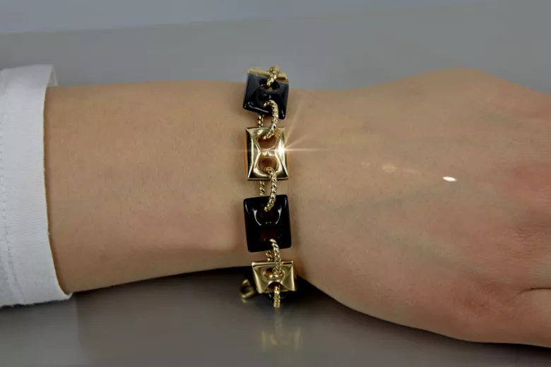 Italienisches gelbes Onyx-Armband aus 14 Karat 585er Gold cb102y