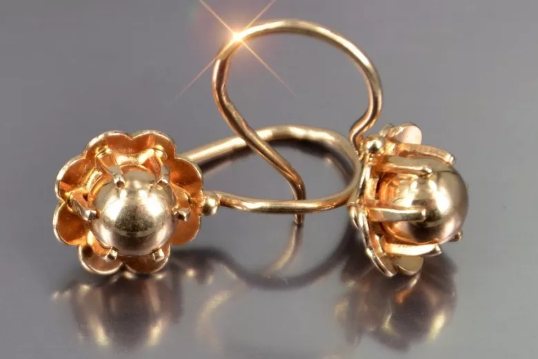 Russian rose Soviet gold earrings vens292