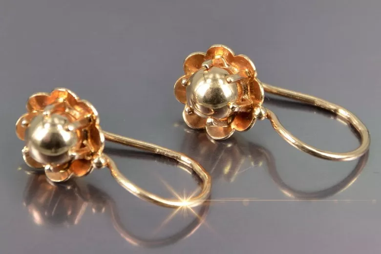 Russian rose Soviet gold earrings vens292