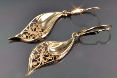 Russian rose Soviet gold earrings vens308