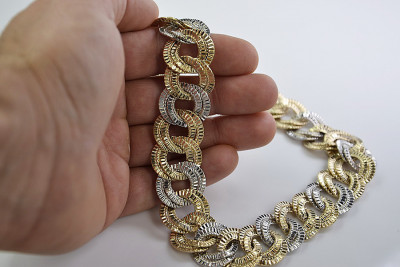 Goldkette, gelb-weiße Halskette aus italienischem Gold, cfc027yw