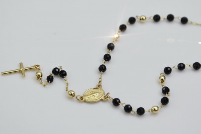 Italienische Rosenkranzkette aus 14 Karat 585er Gold mit Onyxsteinen rcc005y