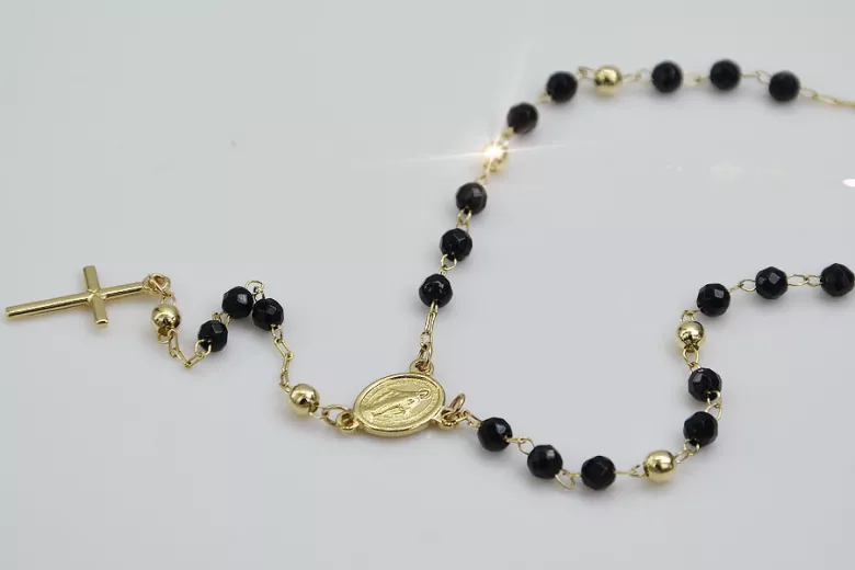 Italian 14k 585 gold rosary chain with onyx stones rcc005y