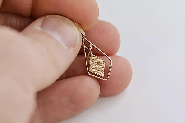 "No Stones 14K 585 Vintage Rose Pink Gold Square Pendant" vpn003