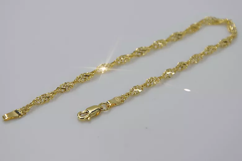 Italian yellow 14k gold New Rope Singapore diamond cut bracelet hollow cb076y