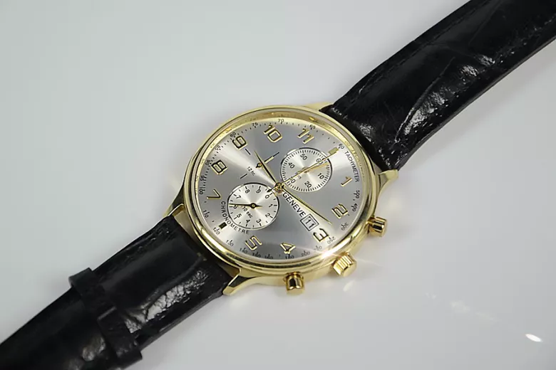 Жълт 14k 585 златен мъжки часовник Geneve mw005y