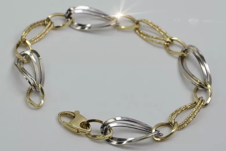 Italienisches Gelb-Weiß-Armband aus 14 Karat 585er Gold cb013yw