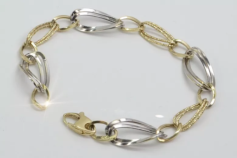 Italienisches Gelb-Weiß-Armband aus 14 Karat 585er Gold cb013yw