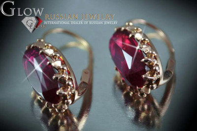 Boucles d’oreilles en or rose soviétique russe 14k 585 vec041 alexandrite rubis émeraude saphir ...