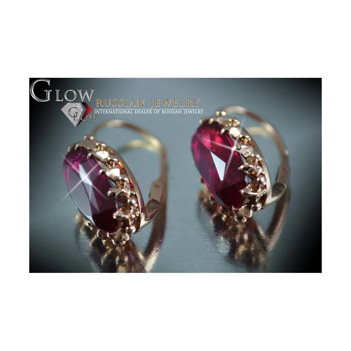 Boucles d’oreilles en or rose soviétique russe 14k 585 vec041 alexandrite rubis émeraude saphir ...