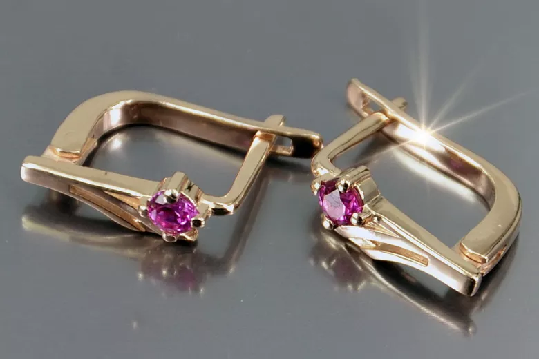 Vintage rose pink 14k 585 gold earrings vec042 alexandrite ruby emerald sapphire ...