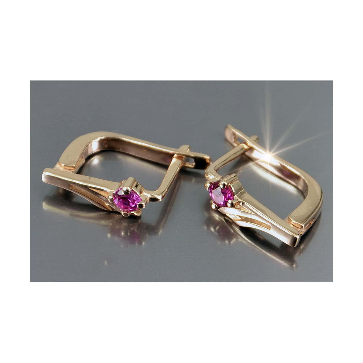 Vintage rose pink 14k 585 gold earrings vec042 alexandrite ruby emerald sapphire ...