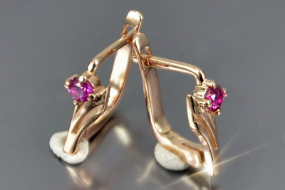 Boucles d’oreilles en or rose soviétique russe 14k 585 vec042 alexandrite rubis émeraude saphir ...