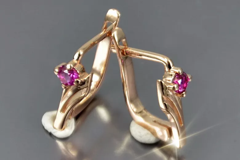 Vintage rose pink 14k 585 gold earrings vec042 alexandrite ruby emerald sapphire ...