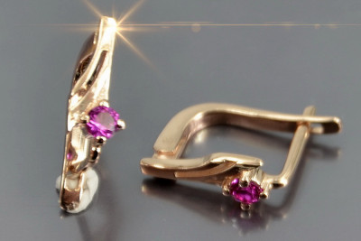Boucles d’oreilles en or rose soviétique russe 14k 585 vec042 alexandrite rubis émeraude saphir ...