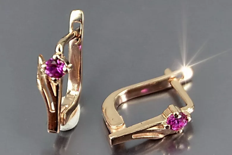 Vintage rose pink 14k 585 gold earrings vec042 alexandrite ruby emerald sapphire ...