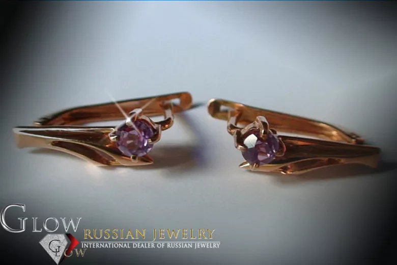 Boucles d’oreilles en or rose soviétique russe 14k 585 vec042 alexandrite rubis émeraude saphir ...