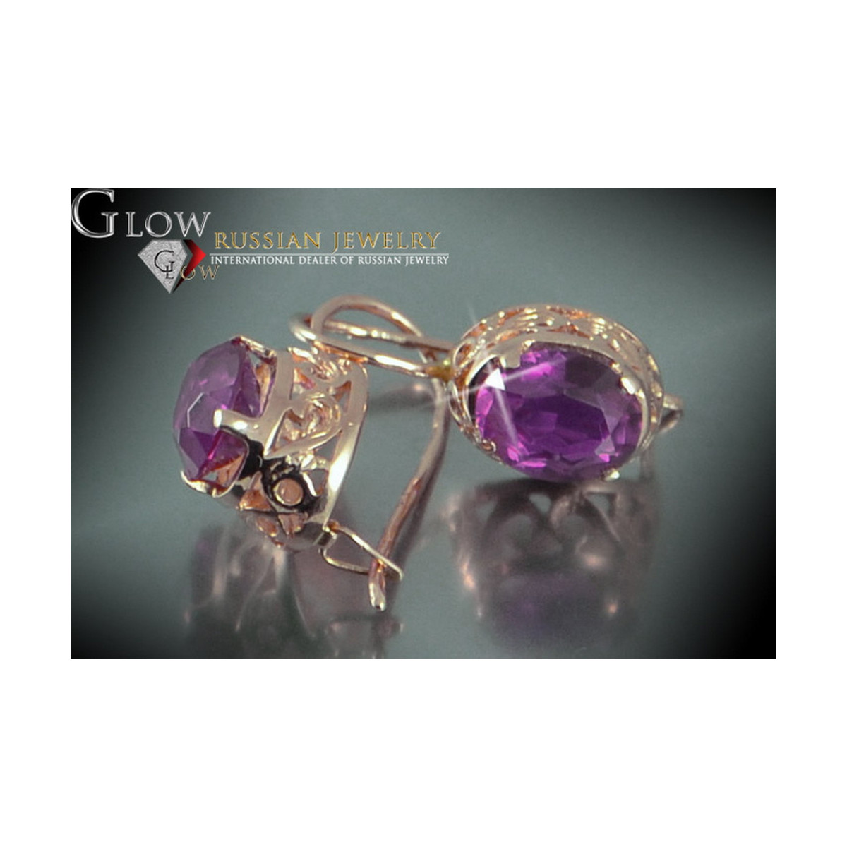 Boucles d’oreilles en or rose soviétique russe 14k 585 vec044 alexandrite rubis émeraude saphir ...